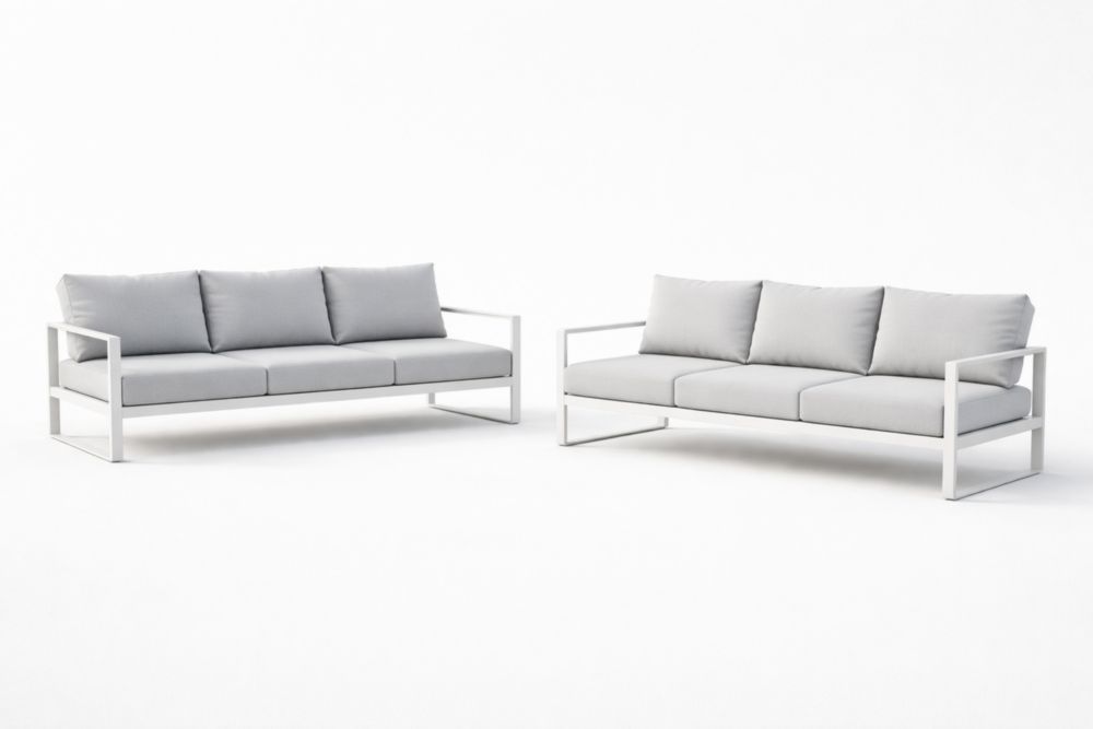 Ensemble de Canapés 2 Pièces en Aluminium avec Coussins en Polyester Gris Clair