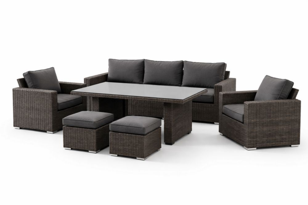 Ensemble de jardin en osier avec table en verre trempé