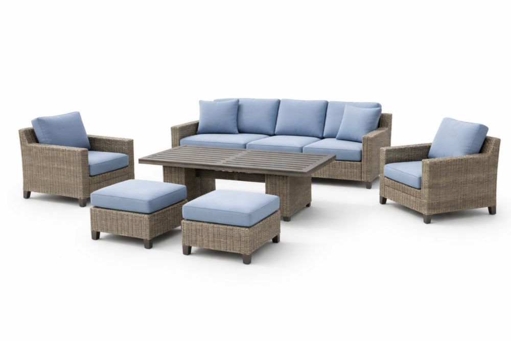 Ensemble de salon de jardin en rotin synthétique bleu et gris