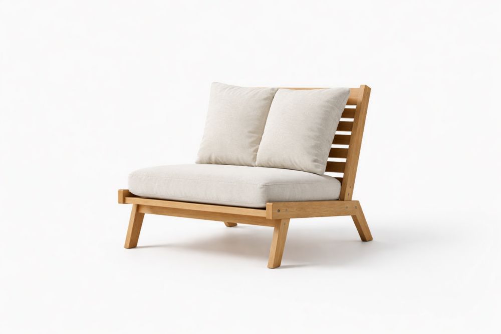 Fauteuil club d'extérieur en Bois de Chêne avec Coussins en Polyester Beige