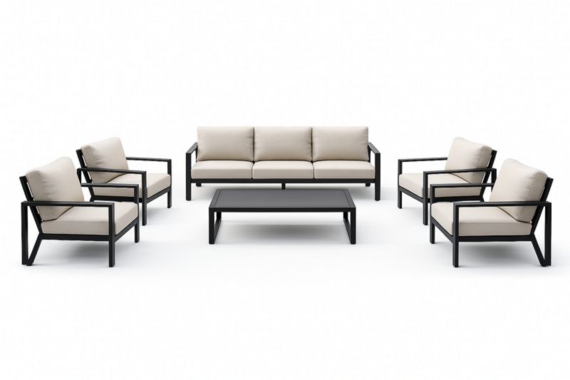 Ensemble de Salon de Jardin en Aluminium Beige avec Table Basse