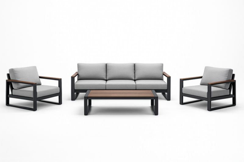 Ensemble Salon de Jardin Aluminium Coussins Gris