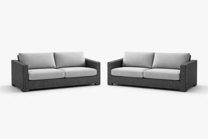 Ensemble de Canapés 2 Pièces en Résine Tressée Gris avec Coussins Amovibles