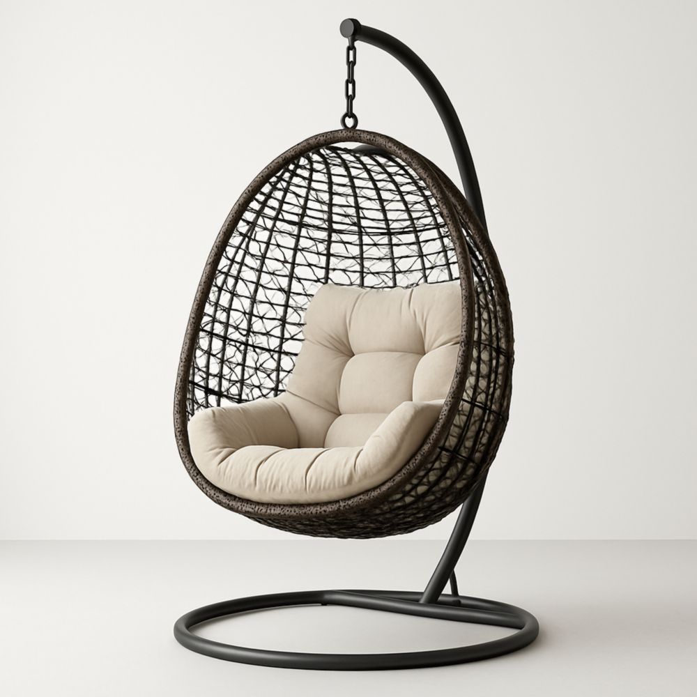 Chaise Suspendue en Rotin Synthétique avec Coussin Beige