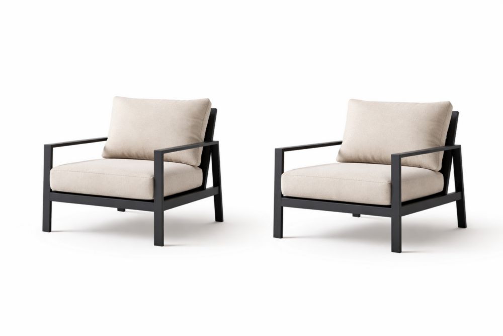 Lot de 2 fauteuils en métal et coussins beige