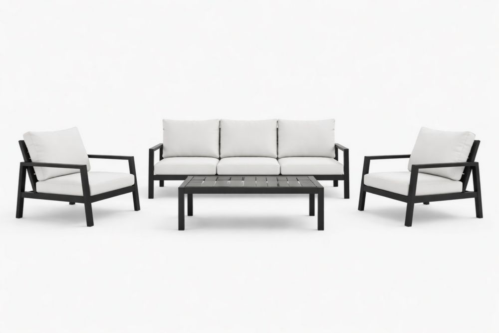 Ensemble de jardin 4 pièces aluminium coussins polyester Blanc/Noir