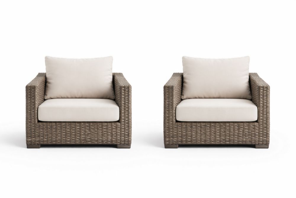 Fauteuils en Résine Tressée avec Coussins en Tissu Polyester