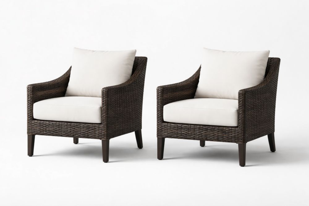 Fauteuils en résine tressée avec coussins en polyester - Marron/Beige - Lot de 2