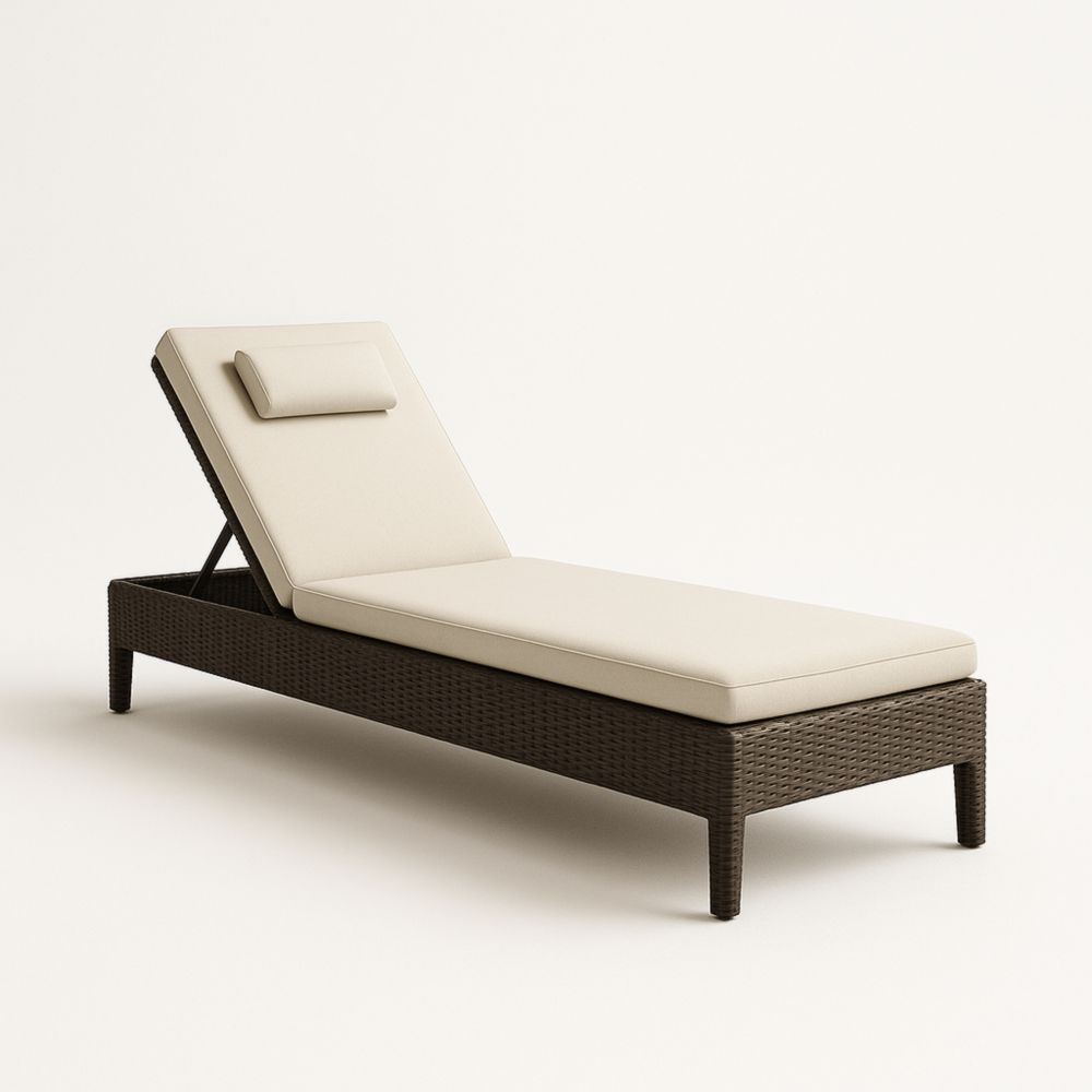 Chaise Longue Réglable Résine Marron/Beige Coussin Extérieur