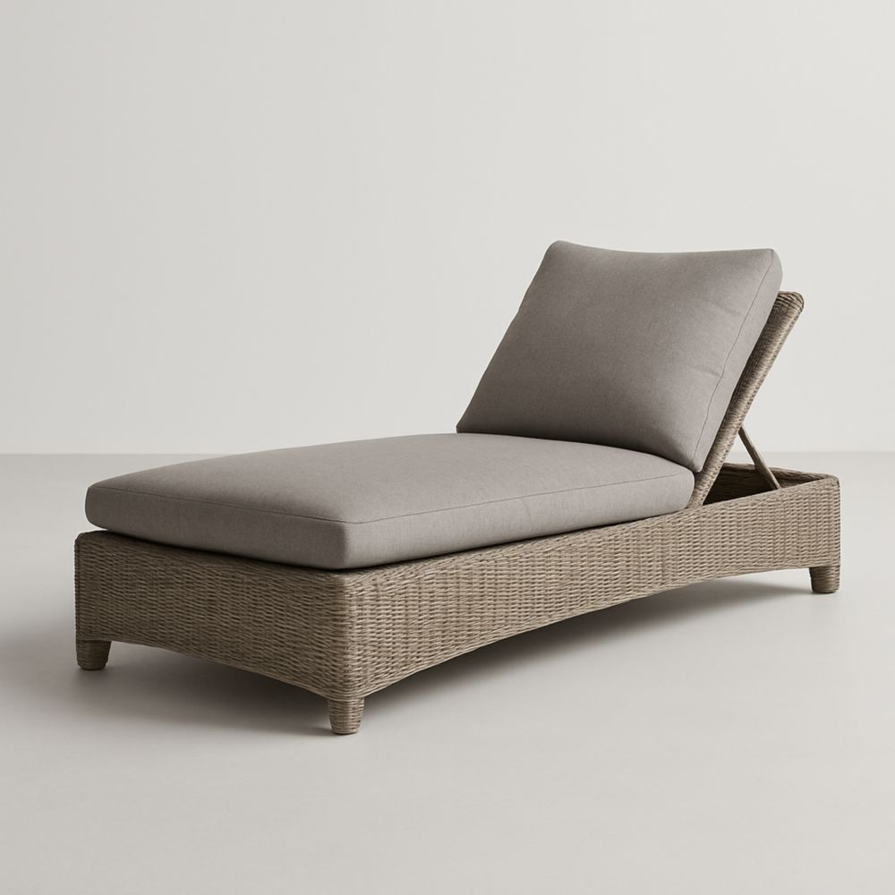 Chaise longue réglable en résine tressée avec coussins gris