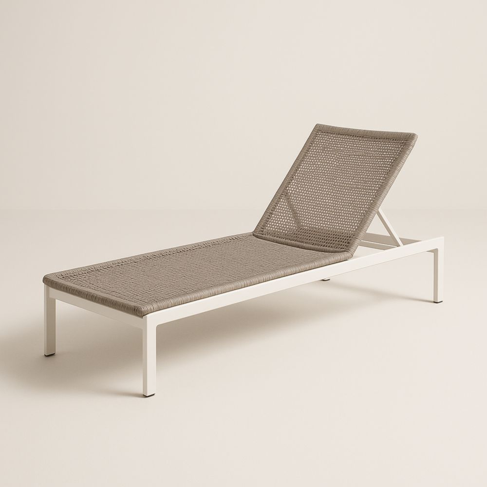 Chaise Longue Extérieure Réglable Aluminium Blanc avec Assise en Résine Tressée