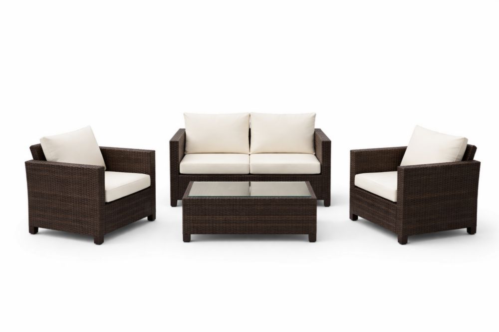 Ensemble salon de jardin résine tressée coussins crème