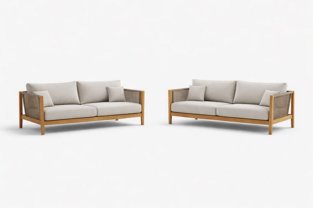 Canapé 2 pièces en bois avec coussins en polyester Beige