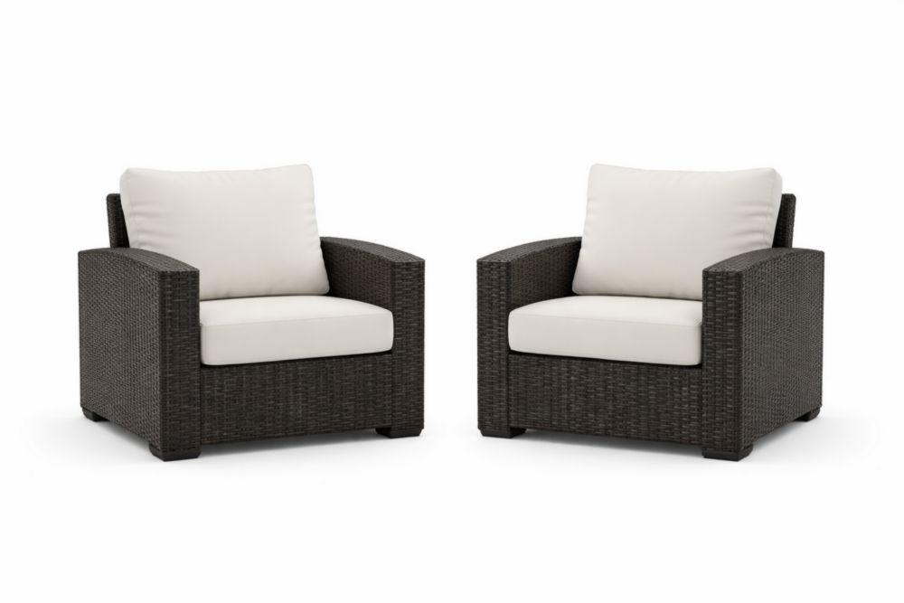 Lot de 2 Fauteuils en Résine Tressée avec Coussin Polyester Blanc