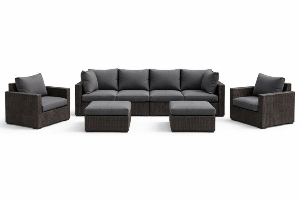 Ensemble de Mobilier d'Extérieur en Résine Tressée avec Coussins Gris