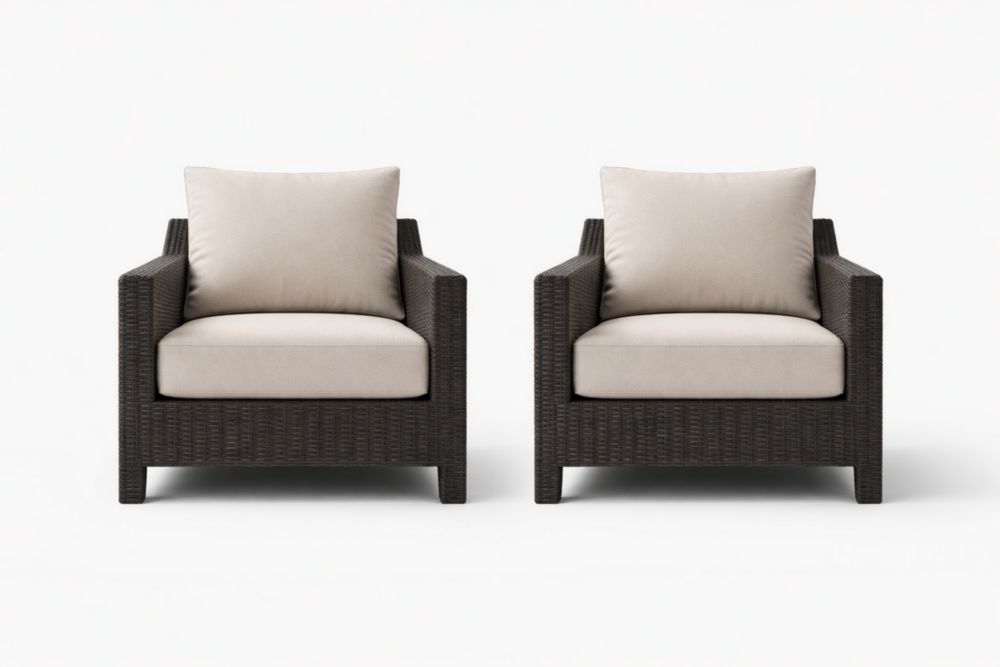Set de fauteuils en résine tressée avec coussins amovibles en polyester 70x75x80 cm