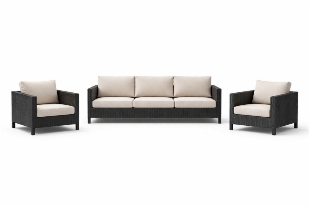 Ensemble de Salon en Résine Tressée avec Coussins Beiges