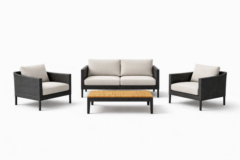Ensemble de salon de jardin en résine tressée et bois