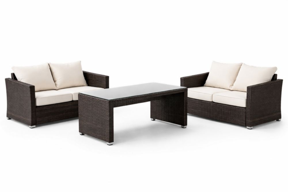 Ensemble de canapé en résine tressée avec table en verre