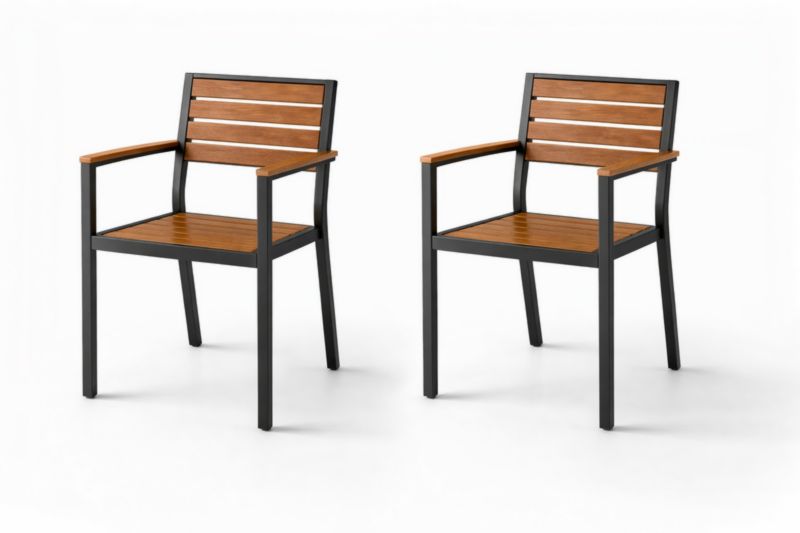 Fauteuil en aluminium et bois d'acacia Noir et Bois naturel 84cm