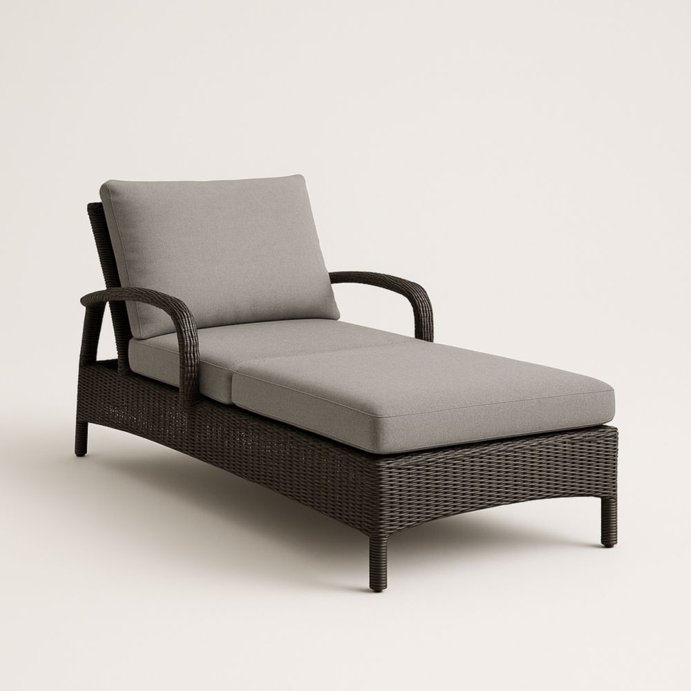 Chaise Longue Extérieure Gris Rotin et Tissu