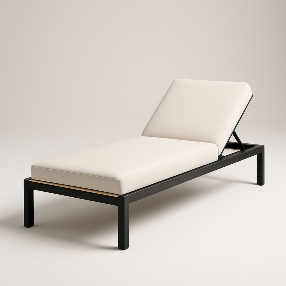 Chaise longue extérieure réglable en métal et tissu Crème