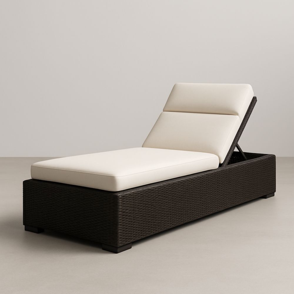 Chaise longue extérieure en résine tressée avec coussin beige 200 cm