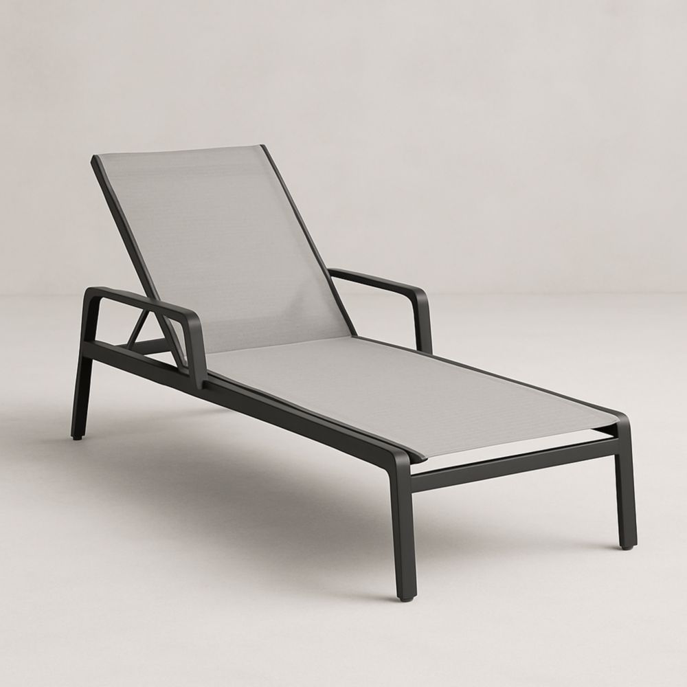 Chaise longue en métal et textilène noir et gris 195 cm