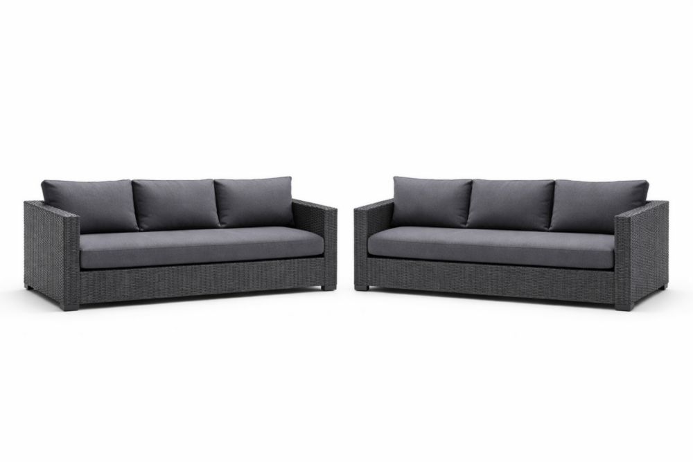 Ensemble de Canapés en Résine Tressée avec Coussins Gris