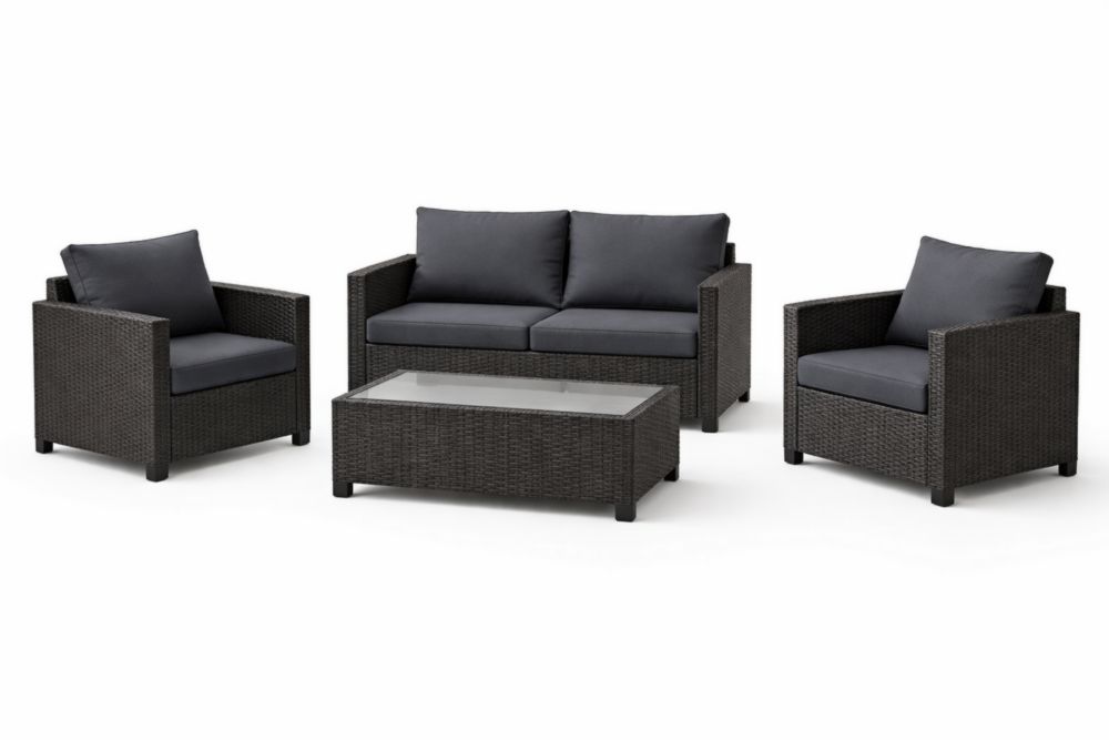 Ensemble de salon de jardin en rotin synthétique avec coussins en polyester gris