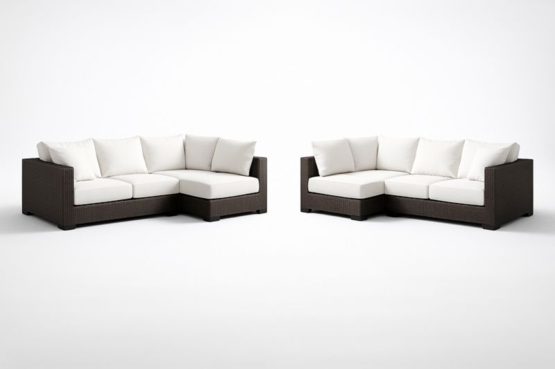 Ensemble de Canapés d'Angle en Résine Tressée Marron avec Coussins Blancs