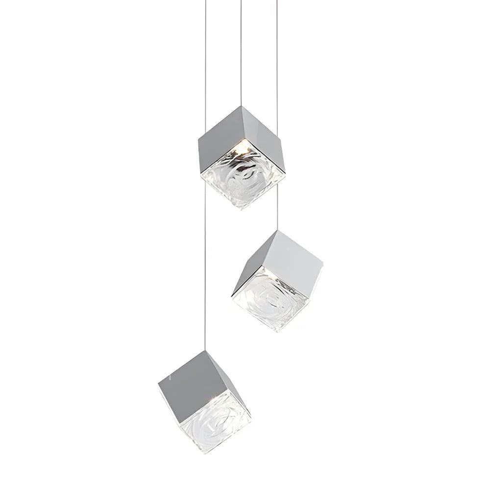 1/3/6/9-Light Multi Glass Ice Cube Metallic Staircase Chandelier