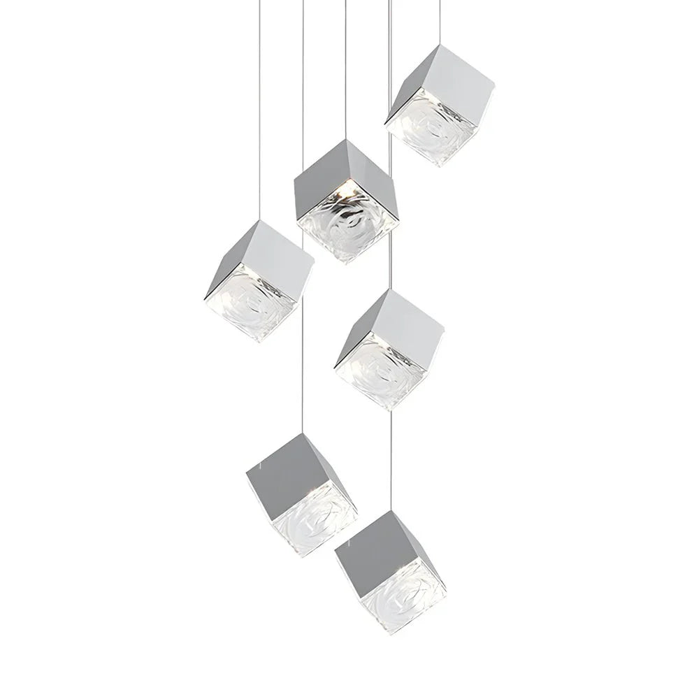 1/3/6/9-Light Multi Glass Ice Cube Metallic Staircase Chandelier