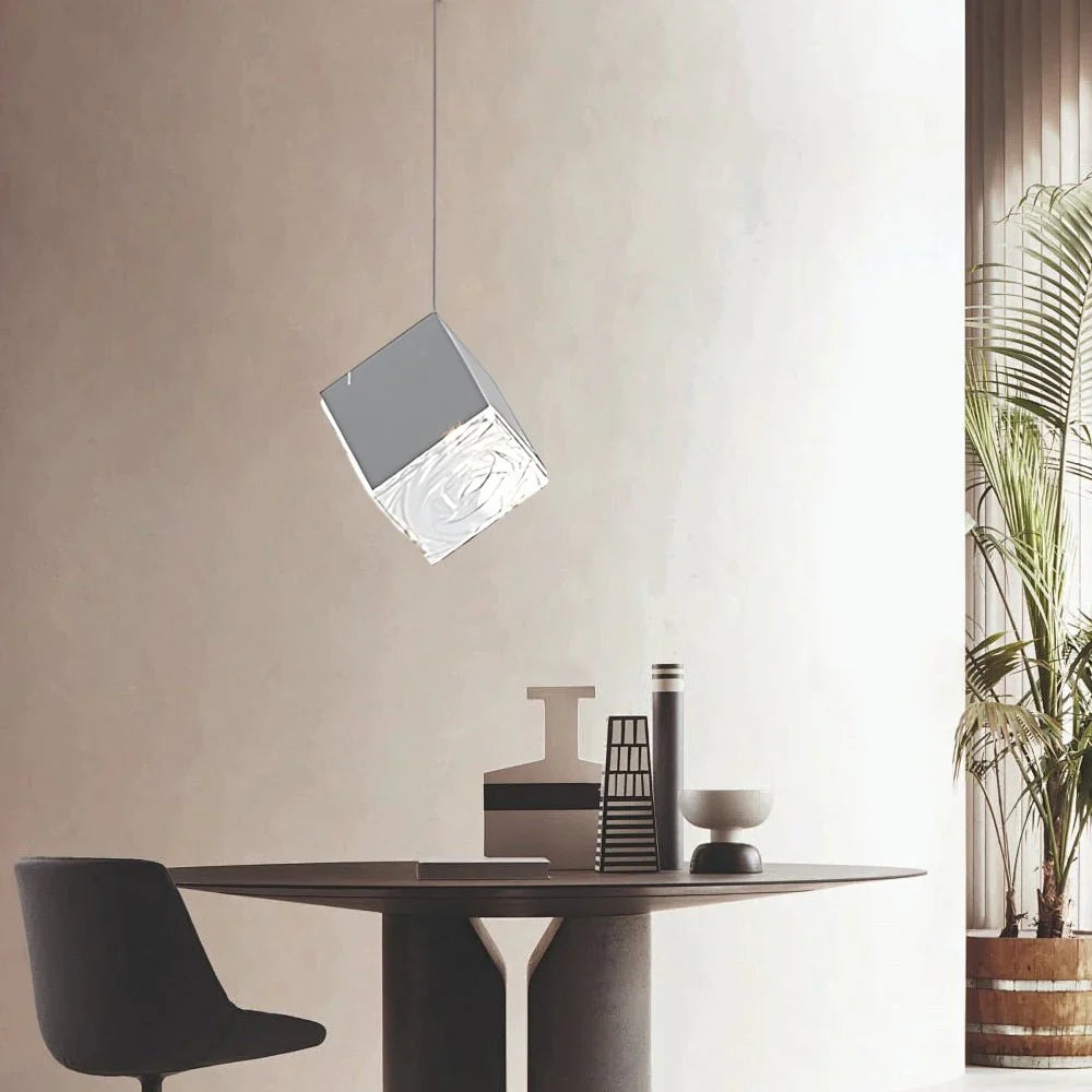 1/3/6/9-Light Multi Glass Ice Cube Metallic Staircase Chandelier