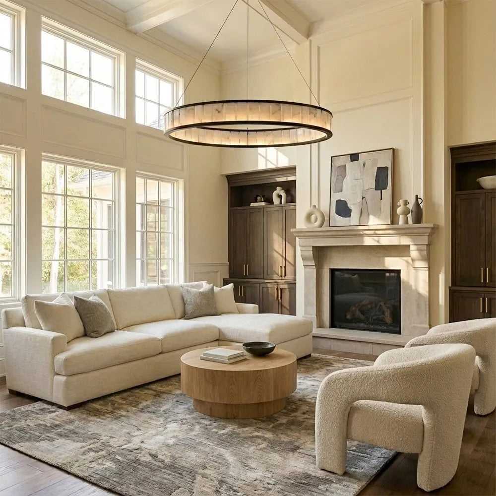 Alabaster Round LED Ring Chandelier 40"D