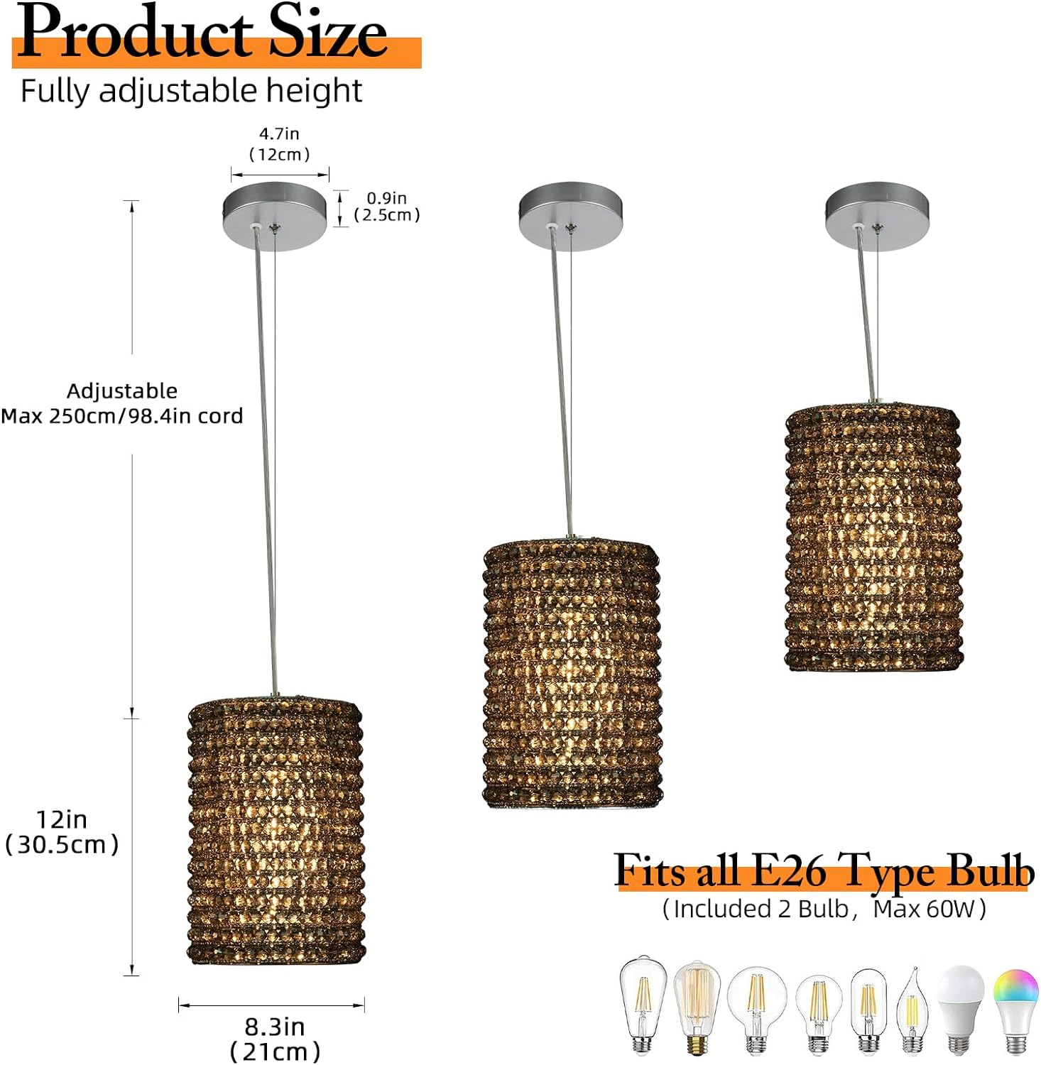 Alison K9 Crystal Beads Pendant Lights 12"