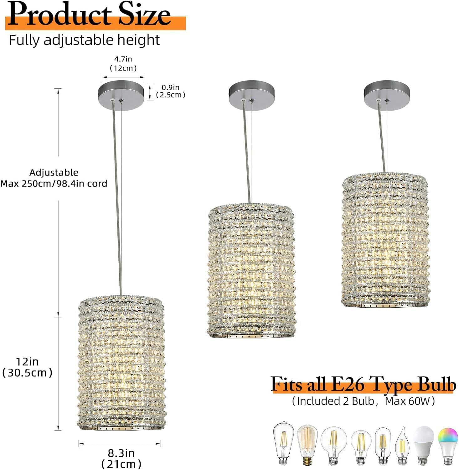 Alison K9 Crystal Beads Pendant Lights 12"