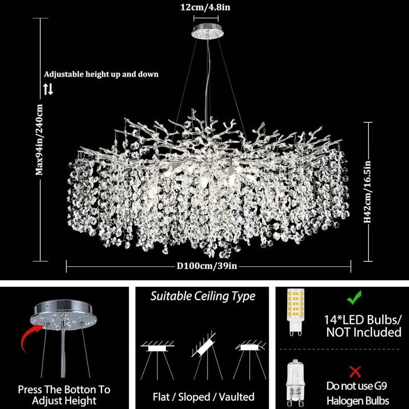 Branch Modern Tree Crystal Chandelier 55"L 30"D 40"D