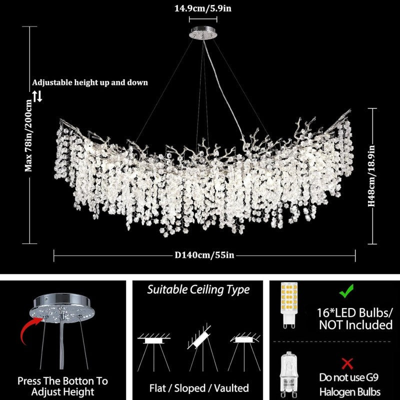 Branch Modern Tree Crystal Chandelier 55"L 30"D 40"D
