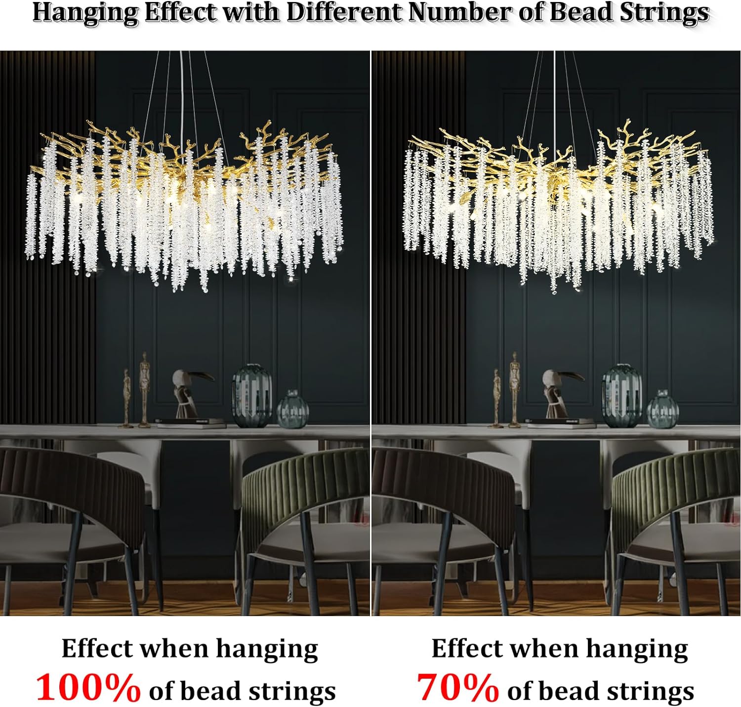 Branch Snow Tree Crystal Gold/Silver Chandelier 40"D