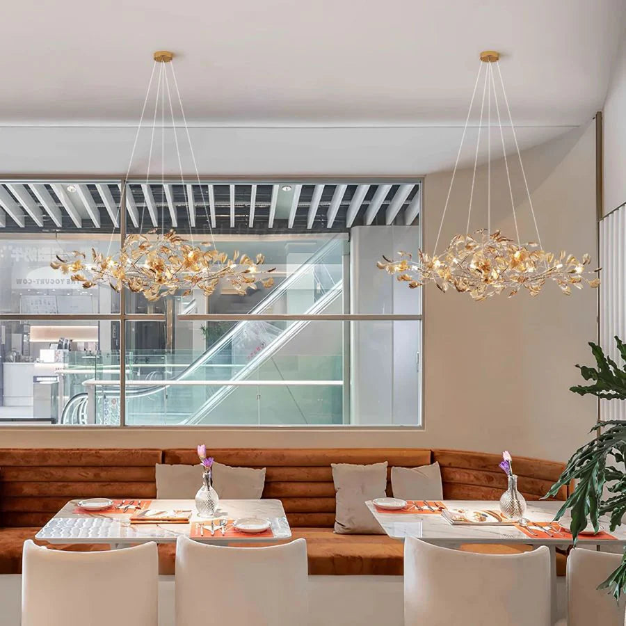 Colorful Glass Ginkgo Leaf Chandelier