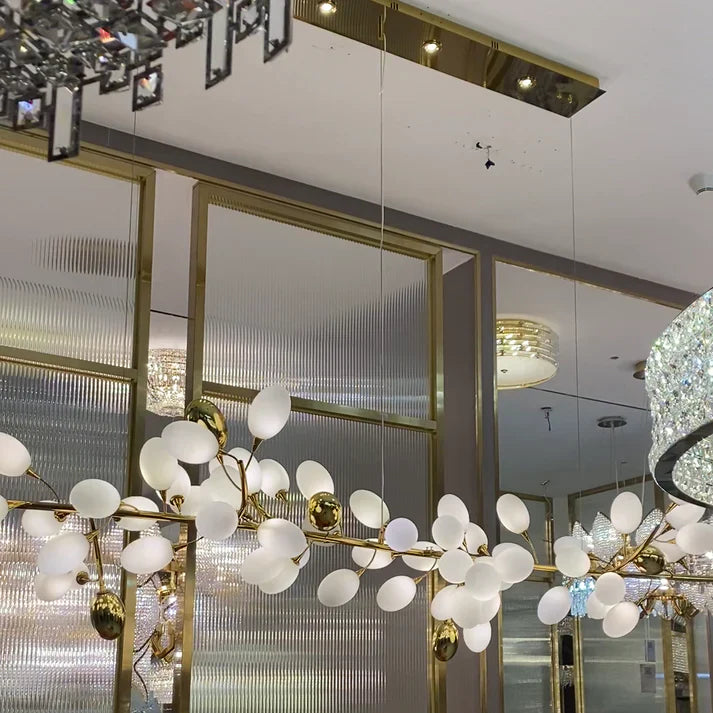 Creative Art Grape Chandelier Pure White Nordic Ring and Linear Design