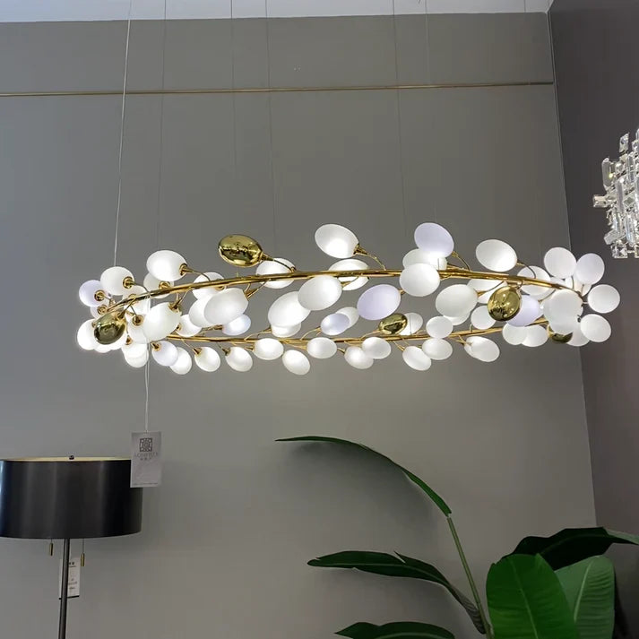 Creative Art Grape Chandelier Pure White Nordic Ring and Linear Design
