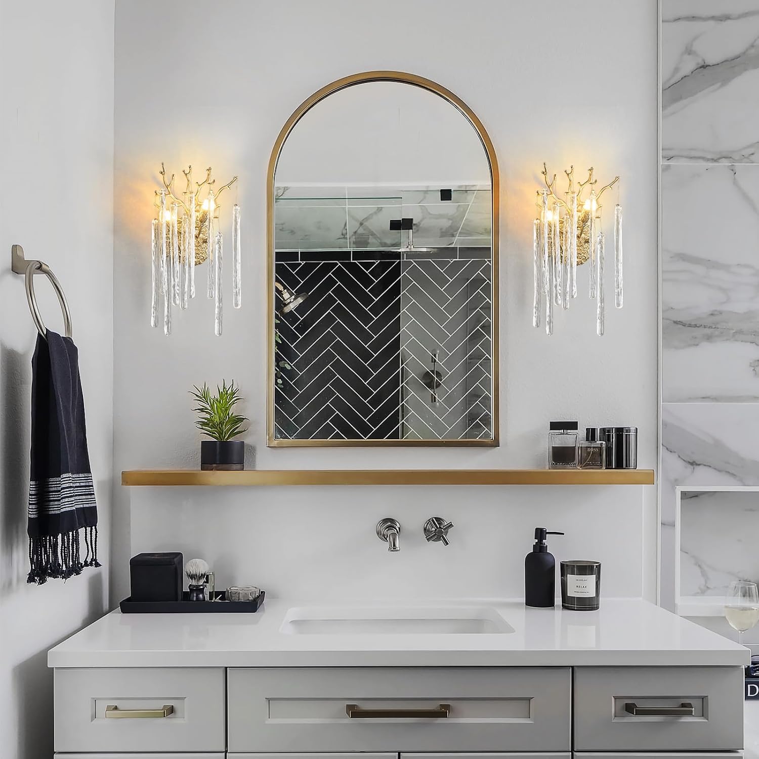 Crystal Gold Wall Sconce 17.7"H