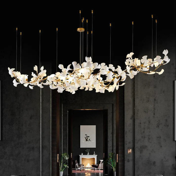 Modern Creative Ginkgo Ceramic Linear Chandelier
