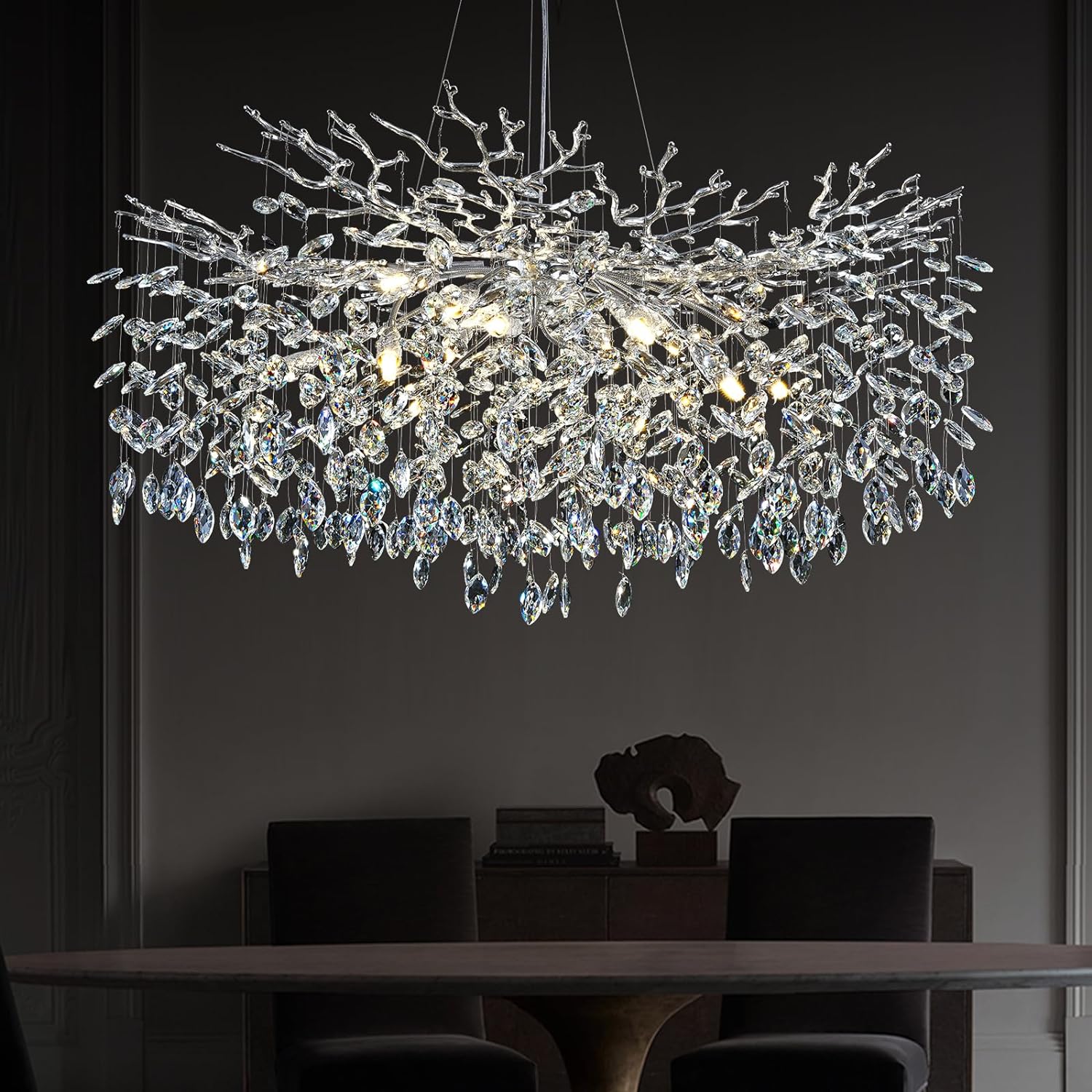 Modern Crystal Tree Branch Round Chandelier for All Rooms 30" 40" 48"