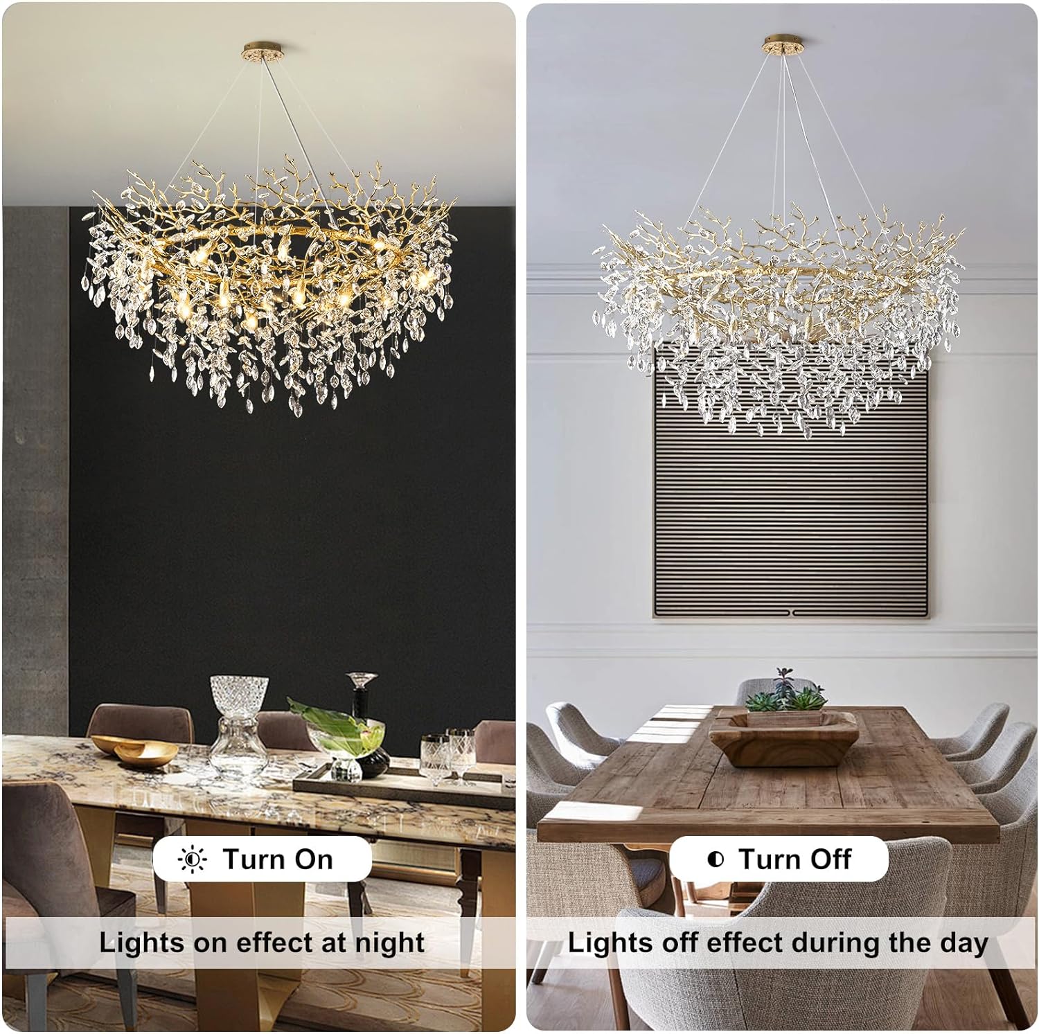 Modern Crystal Tree Branch Round Chandelier for All Rooms 30" 40" 48"