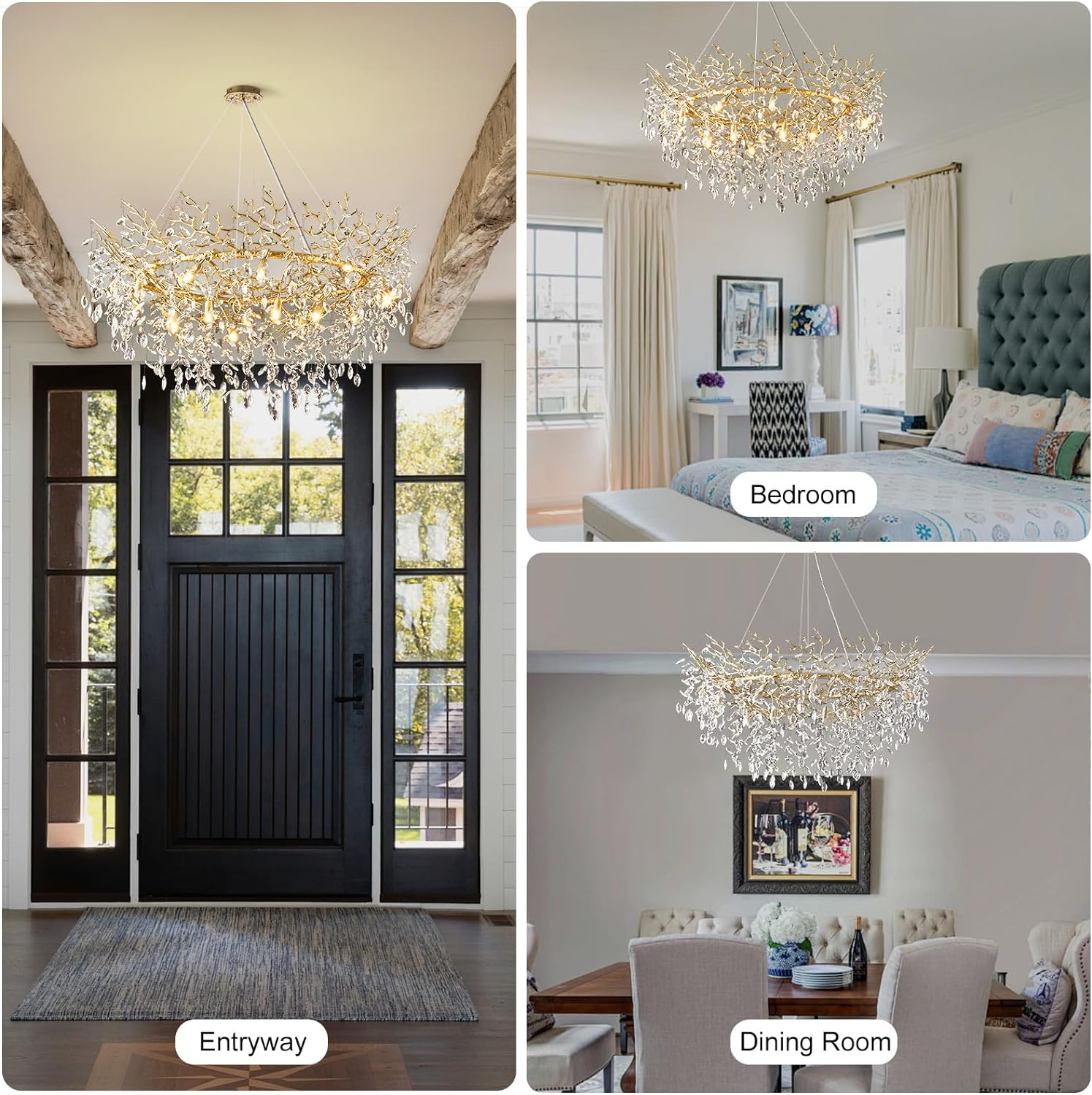 Modern Crystal Tree Branch Round Chandelier for All Rooms 30" 40" 48"