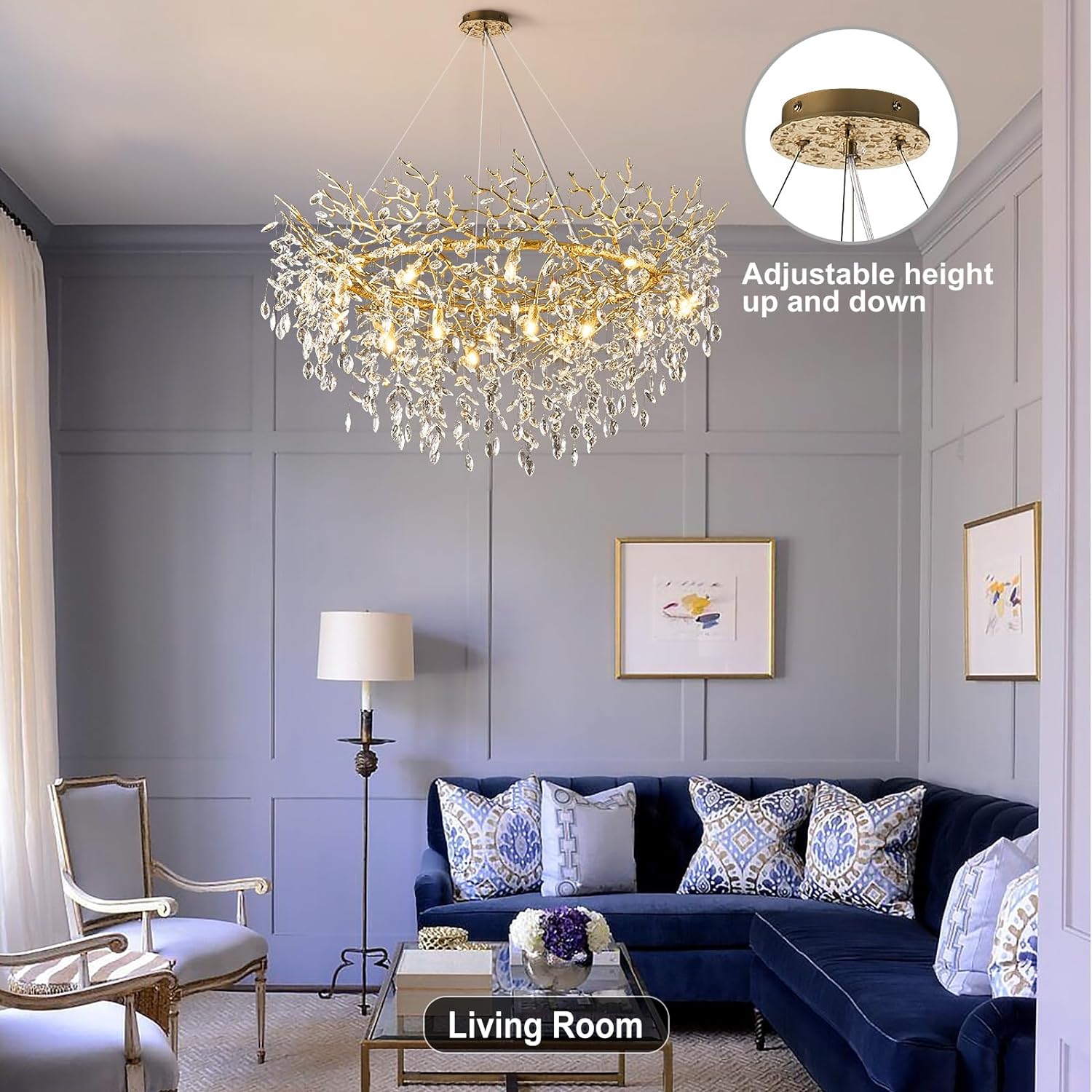 Modern Crystal Tree Branch Round Chandelier for All Rooms 30" 40" 48"