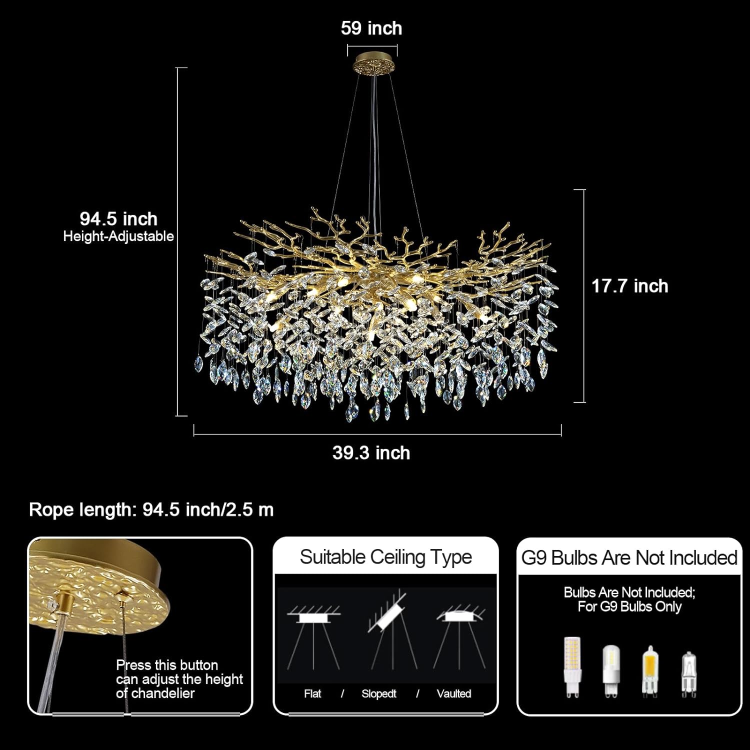 Modern Crystal Tree Branch Round Chandelier for All Rooms 30" 40" 48"